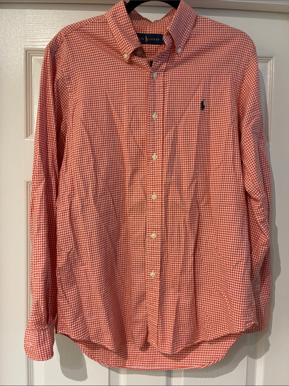Polo by Ralph Lauren Orange Gingham Button-Down Shirt with Green Pony